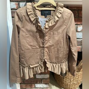 J. Crew Brown Ruffle Trim blazer/ Jacket size 8- pristine condition
